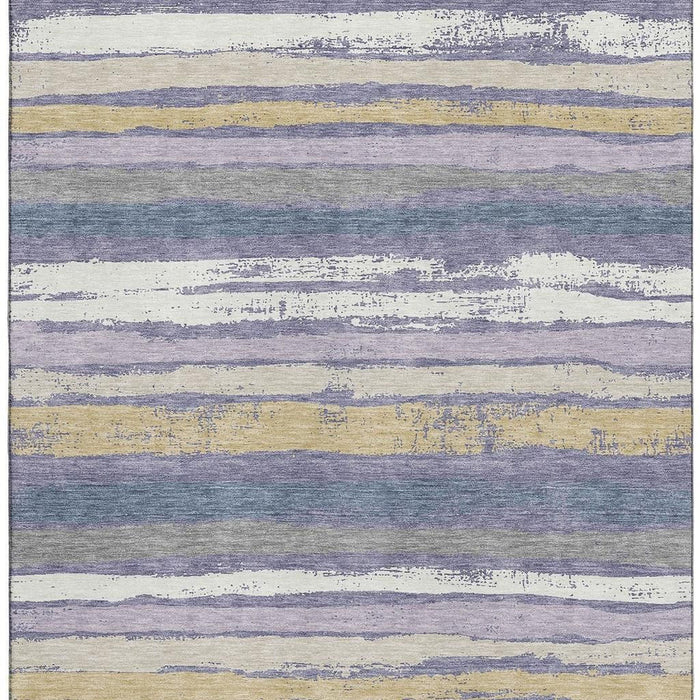 10' X 14' Striped Washable Area Rug With UV Protection (680043) - Purple / Gold / Ivory