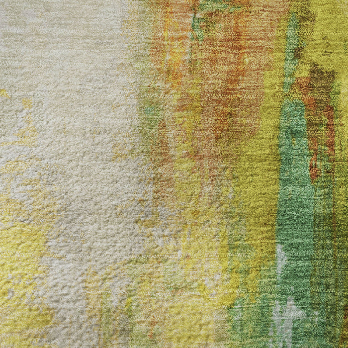10' X 14' Abstract Washable Area Rug With UV Protection (709914) - Green / Gold / Orange