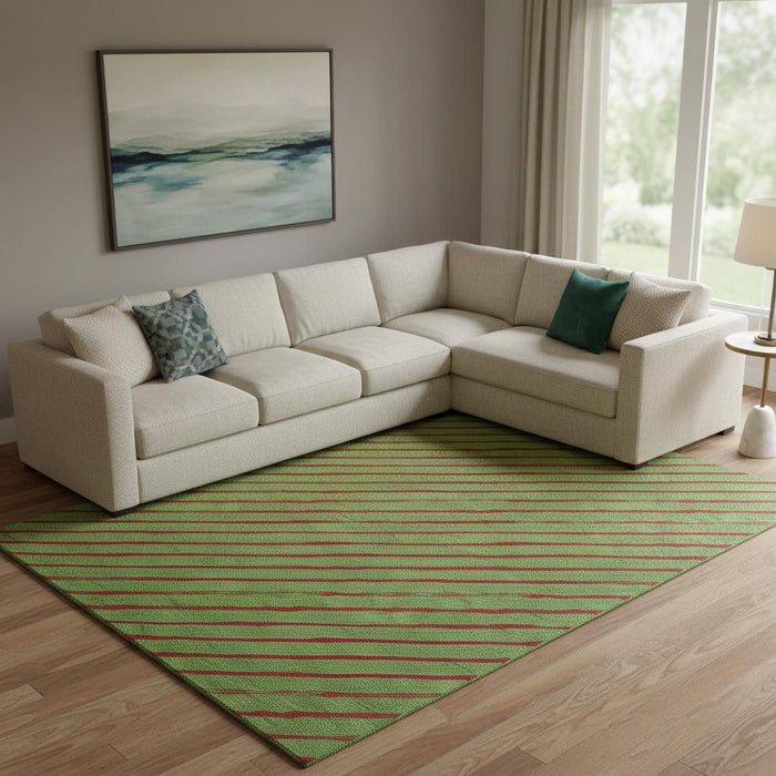 10' X 14' Abstract Geometric Washable Area Rug With UV Protection (701924) - Fern Green / Red