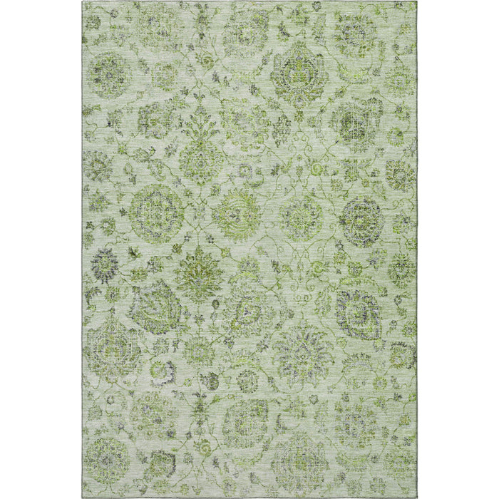 10' X 14' Damask Washable Area Rug With UV Protection (705113) - Artichoke Green / Gray
