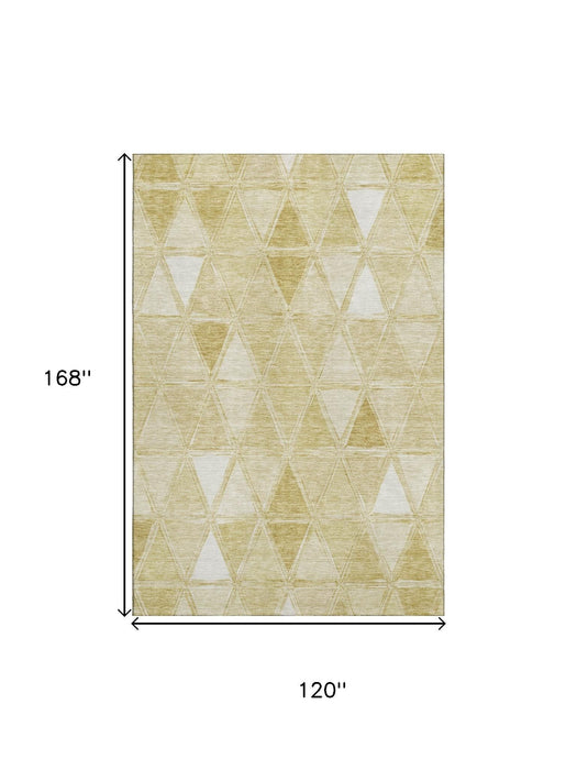 10' X 14' Geometric Washable Area Rug With UV Protection (657629) - Gold / Ivory