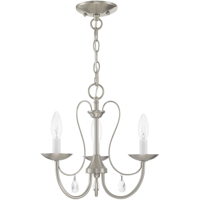 12" Three Light Metal Dimmable Chandelier With Shades - Nickel / Clear
