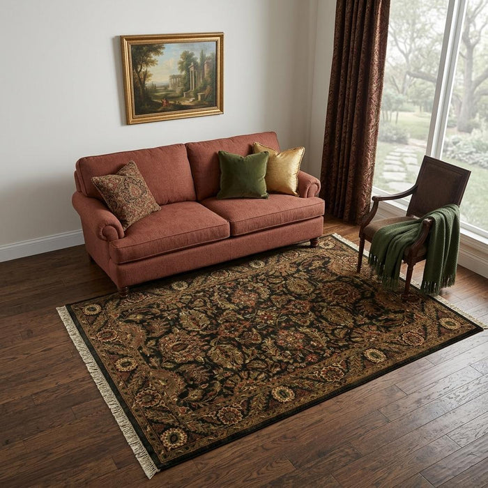 5' X 8' Wool Oriental Hand Knotted Area Rug With Fringe (744169) - Taupe / Green / Red