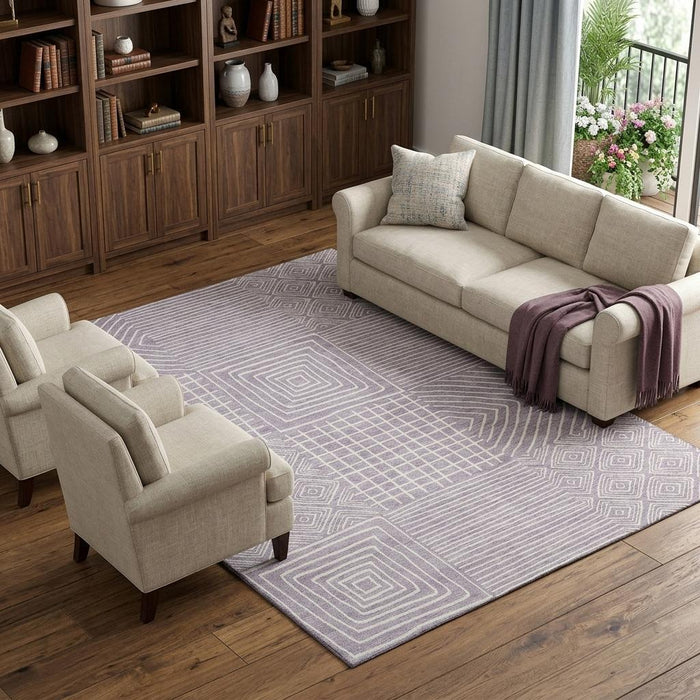 10' X 14' Geometric Washable Area Rug With UV Protection (681905) - Lavender / Ivory
