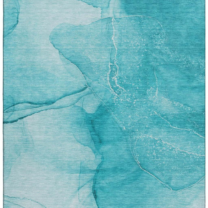 9' X 12' Abstract Washable Area Rug With UV Protection (646887) - Teal / Ivory