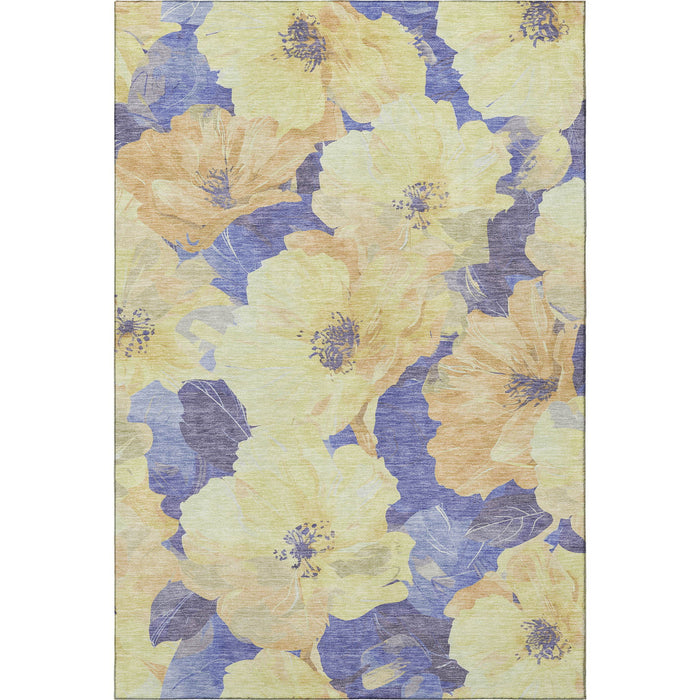 10' X 14' Floral Washable Area Rug With UV Protection (694352) - Wheat / Lavender
