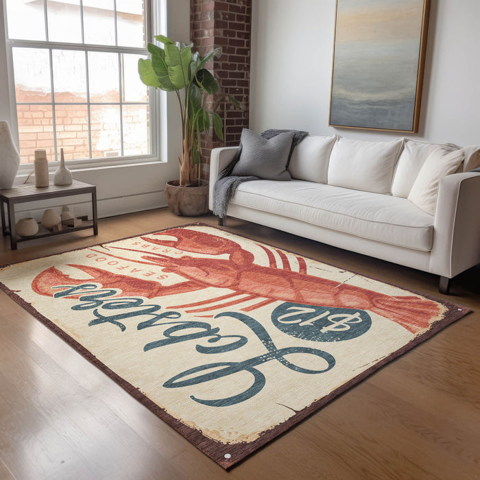 8' X 10' Nautical Washable Area Rug With UV Protection - Beige