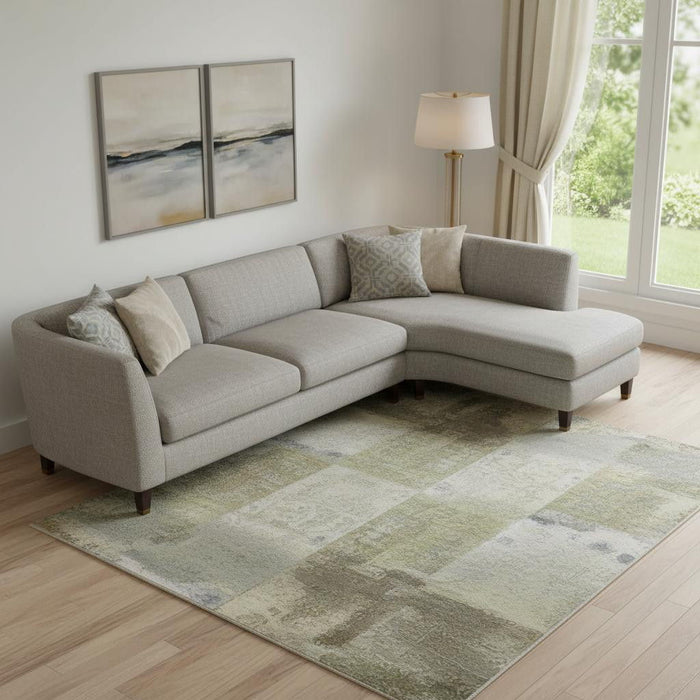 10' X 14' Abstract Washable Area Rug With UV Protection (709962) - Navy Blue / Ivory / Brown