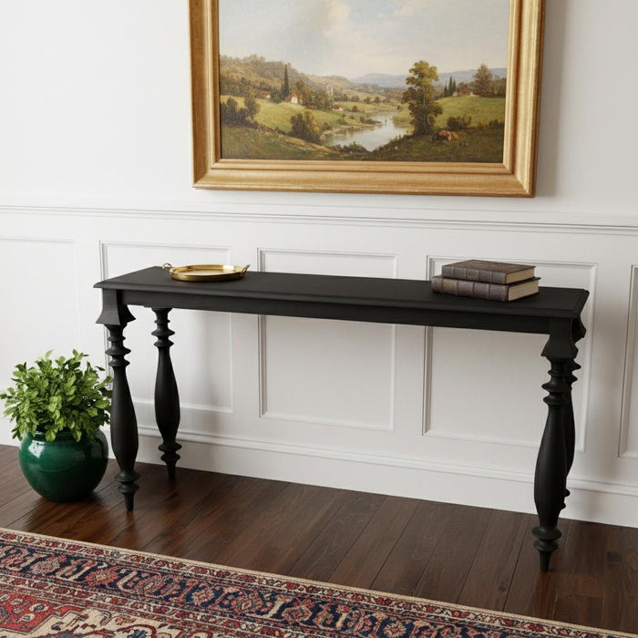 Solid Wood Distressed Console Table - Black