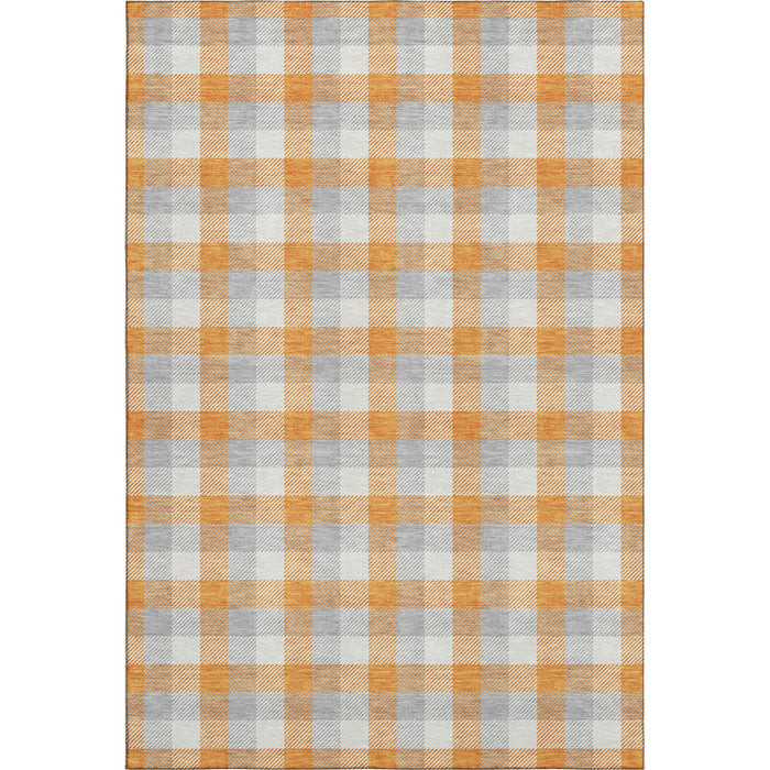 10' X 14' Plaid Washable Area Rug With UV Protection (682571) - Orange / Ivory / Gray