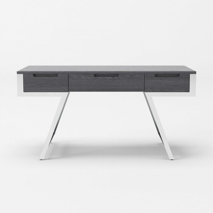 Writing Desk With Three Drawers - Gray And Silver
