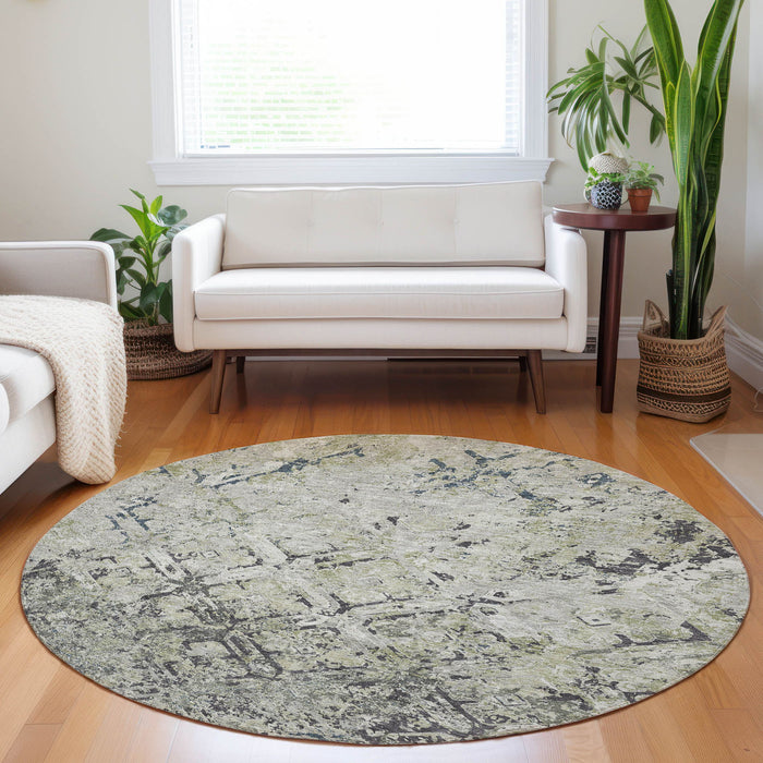 8' Diamond Washable Round Rug With UV Protection - Silver