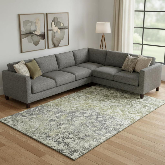 10' X 14' Abstract Washable Area Rug With UV Protection (718340) - Olive Green / Gray