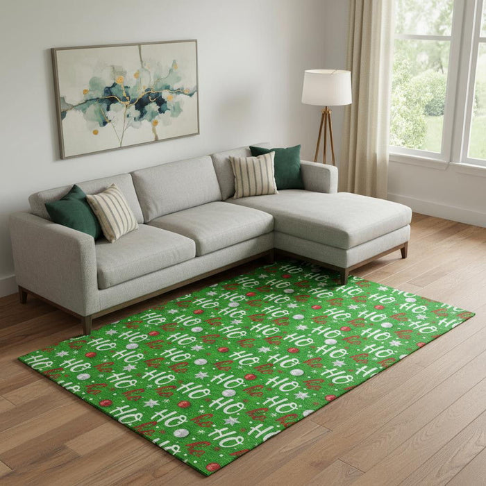 10' X 14' Polka Dot Washable Area Rug With UV Protection (701653) - Green / Red / Silver
