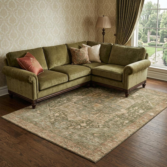 10' X 14' Oriental Washable Area Rug With UV Protection (692418) - Fern Green / Wheat / Copper