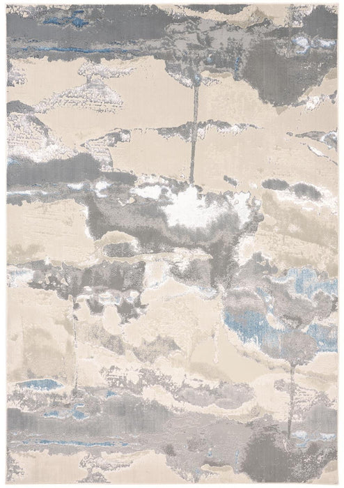 7' x 10' Abstract Stain Resistant Area Rug - Ivory Gray And Blue