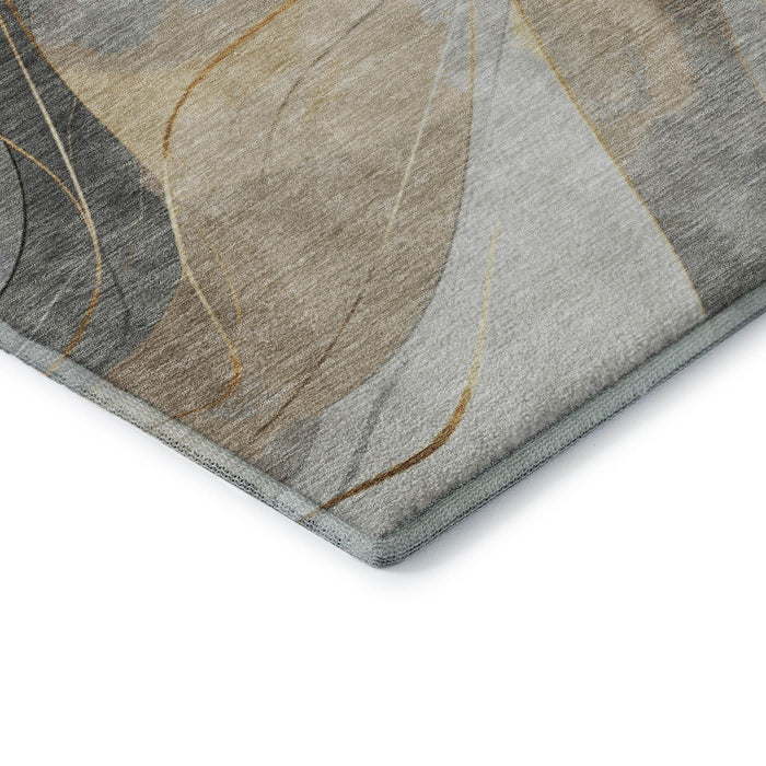 10' X 14' Abstract Washable Area Rug With UV Protection (696596) - Gray / Silver / Coral