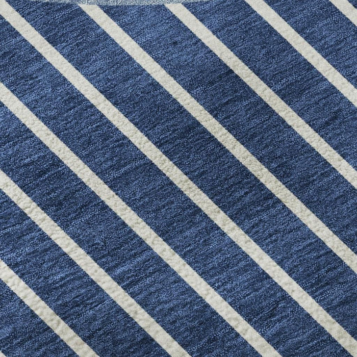 10' X 14' Striped Washable Area Rug With UV Protection (678311) - Navy Blue / Ivory
