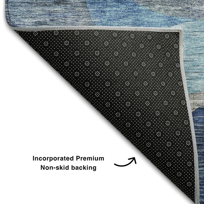 10' X 14' Abstract Geometric Washable Area Rug With UV Protection (684750) - Blue / Orange / Pink / Purple
