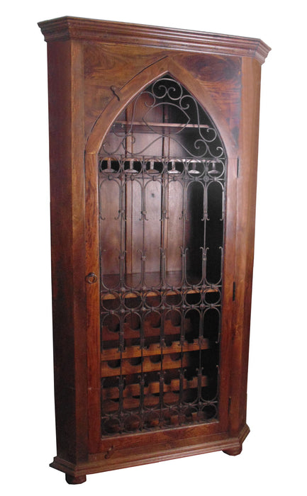 44" Solid Wood And Iron Bar Cabinet With Three Shelves - Dark Brown