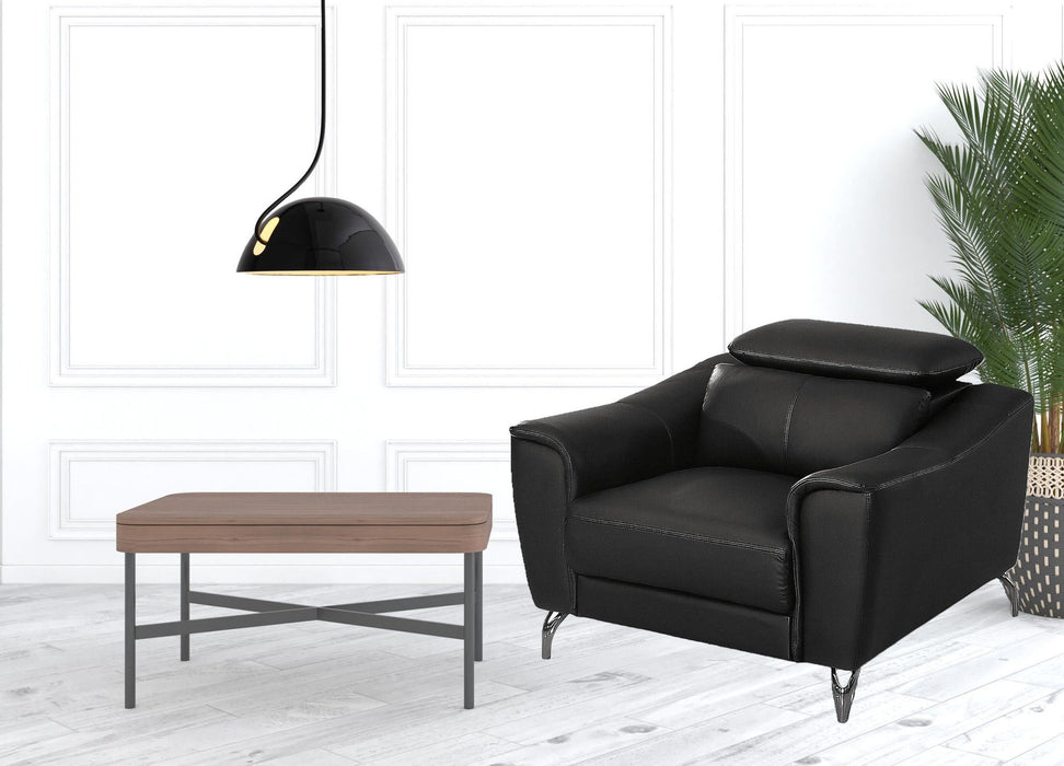 42" Genuine Leather And Silver Solid Color Lounge Chair - Black