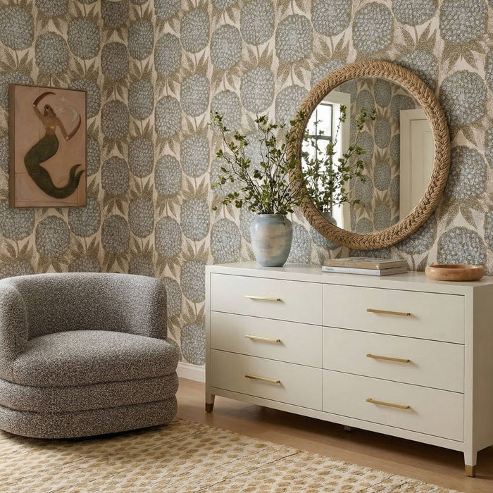 TOV Furniture Dani faux shagreen 6-drawer cream dresser with sleek modern design and silver handles.