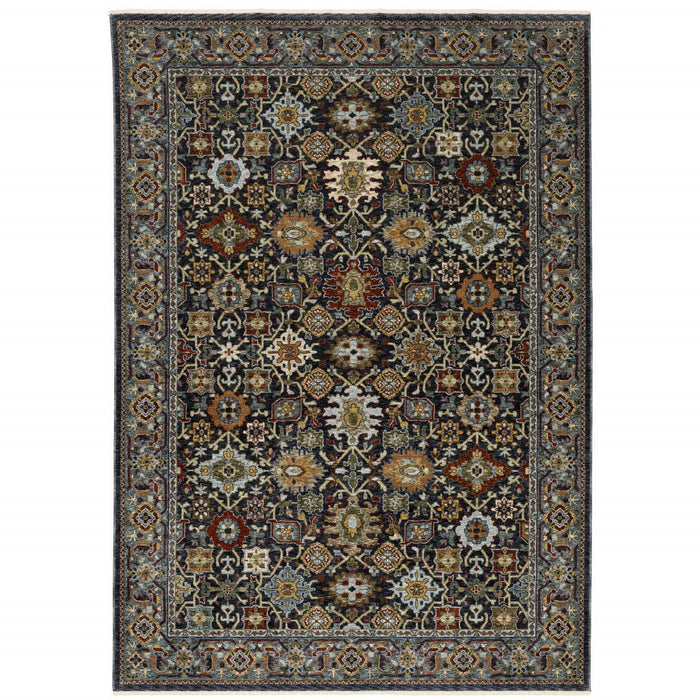 10' x 13' Oriental Power Loom Area Rug With Fringe - Blue And Beige