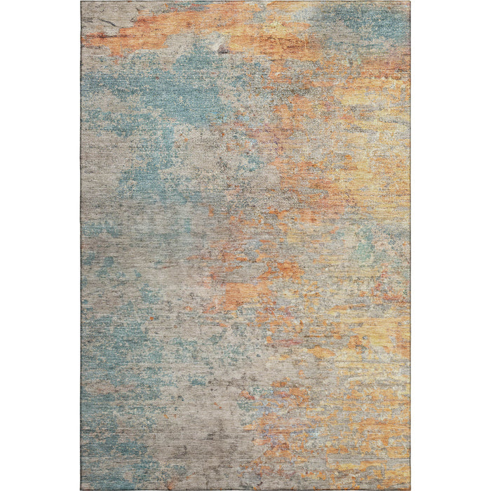 10' X 14' Abstract Washable Area Rug With UV Protection (692811) - Teal / Peach / Gold