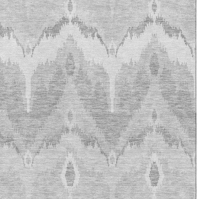 8' X 10' Ikat Washable Area Rug With UV Protection - Silver And Gray