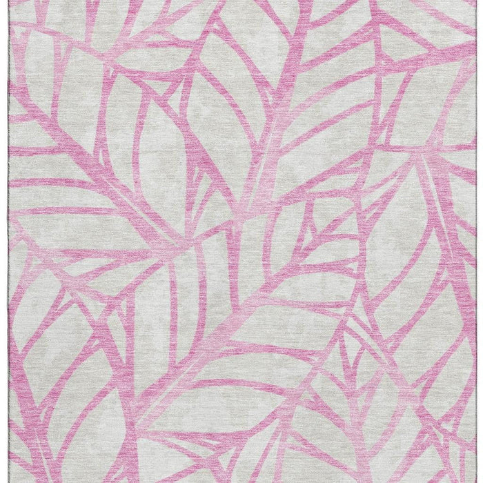 10' X 14' Floral Washable Area Rug With UV Protection - Pink And Beige