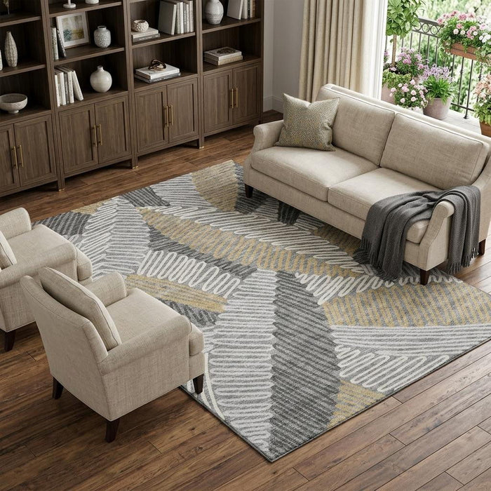 10' X 14' Floral Washable Area Rug With UV Protection (671894) - Gray / Gold / Ivory
