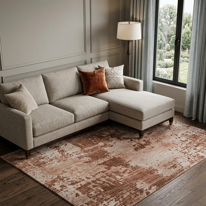 10' X 14' Abstract Washable Area Rug With UV Protection (683225) - Rust / Coral