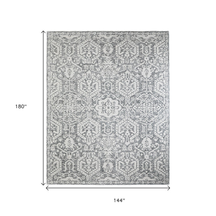 12' X 15' Geometric Hand Tufted Area Rug - Gray And White