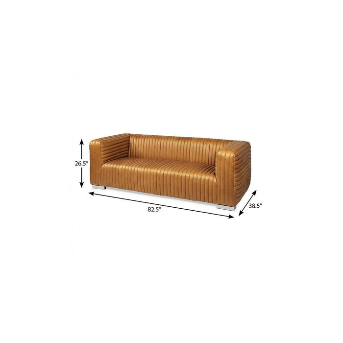 Leather And Solid Wood Sofa - Brown