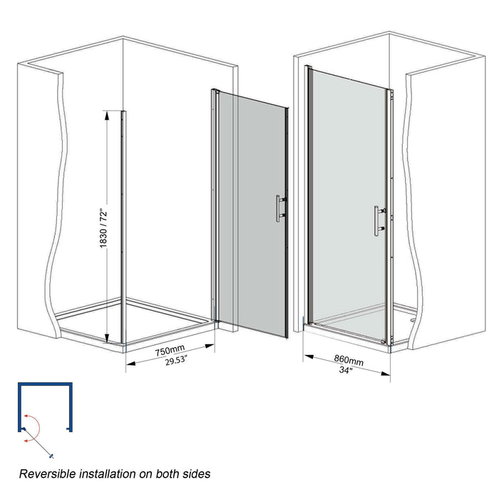Shower Door With Explosion Proof Safety Film, Half Frame Design - Brushed Nickel
