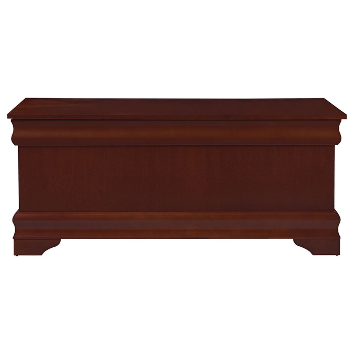 CoasterEssence Pablo cedar chest in warm brown wood with smooth finish and classic furniture design.