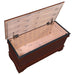 CoasterEssence Pablo cedar chest in warm brown wood finish with hinged lid and decorative paneling