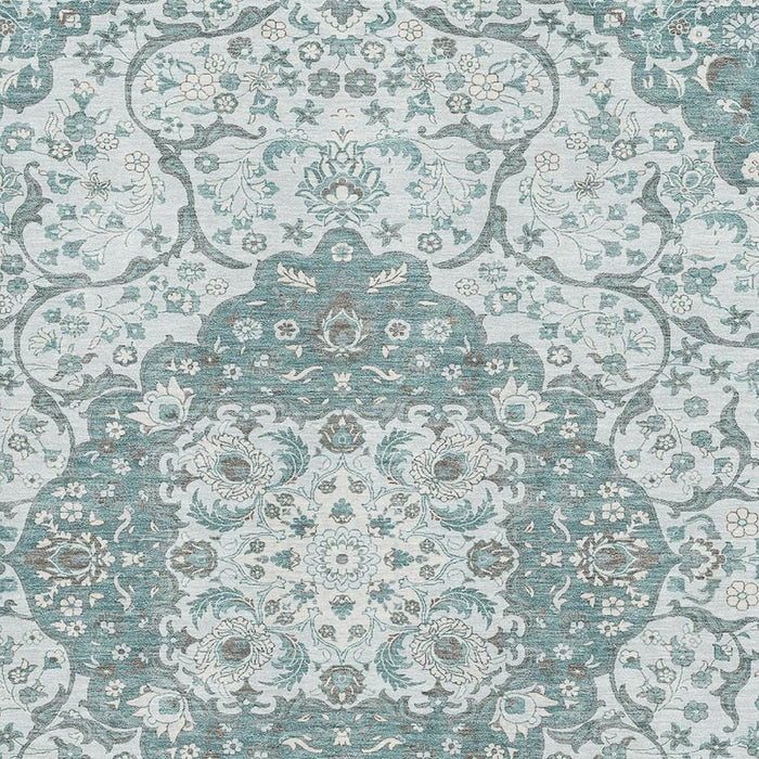10' X 14' Medallion Washable Area Rug With UV Protection (696842) - Teal / Gray / Silver