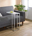 CoasterEveryday Stella white glass top C-shaped sofa side table with chrome frame
