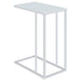 Stella white glass top C-shaped sofa side table with chrome frame by CoasterEveryday