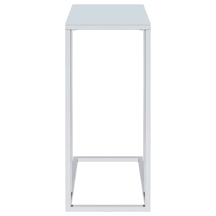 CoasterEveryday Stella white glass top C-shaped sofa side table with chrome frame