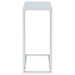 CoasterEveryday Stella white glass top C-shaped sofa side table with chrome frame