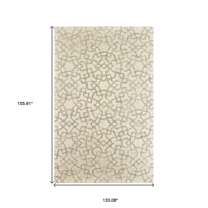 10' X 13' Wool Geometric Hand Tufted Area Rug - Tan And Ivory