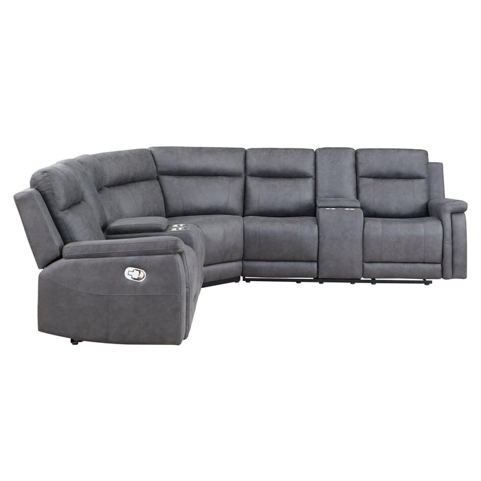 Faux Leather Reclining Curved Corner Sectional With Console - Gray