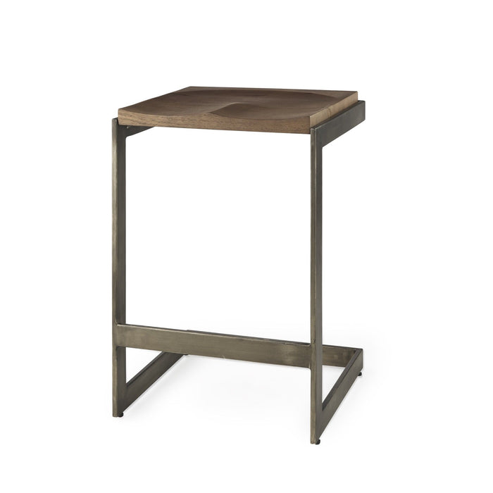 Solid Wood And Metal Backless Counter Height Bar Chair - Wood Brown And Brown