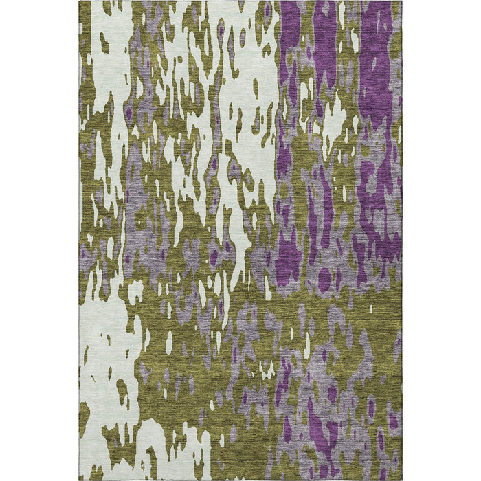 10' X 14' Abstract Washable Area Rug With UV Protection (675858) - Olive Green / Purple / Ivory