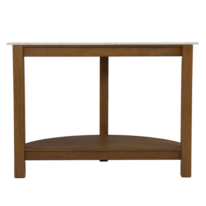 Faux Marble Half Circle Three Console Table With Shelves - White