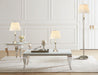 CoasterEssence Griffin 3-piece floor and table lamp set in brushed nickel with matching lamp shades