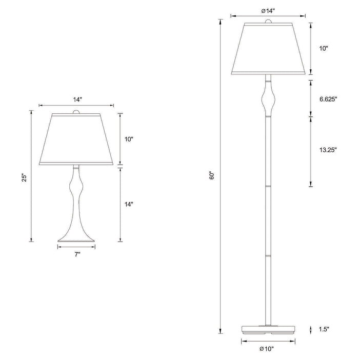 CoasterEssence Griffin 3-piece floor and table lamp set in brushed nickel finish
