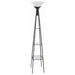 Black Gianni 70-inch 3-shelf frosted torchiere floor lamp with modern design, featuring a sleek black finish and integrated shelving.